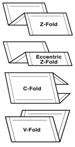Examples of the different fold options for pressure seal mailers
